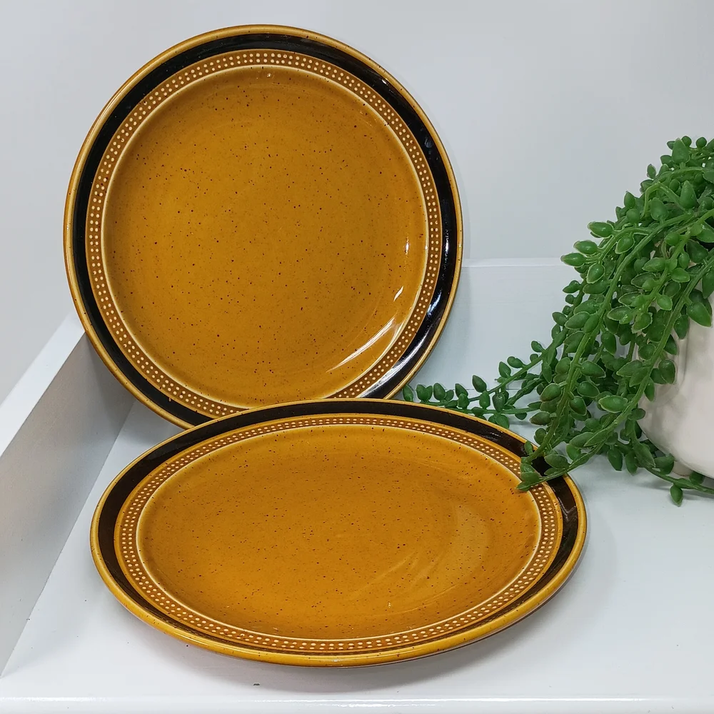 Rustic Stoneware Dinnerware Set - Gold and Black